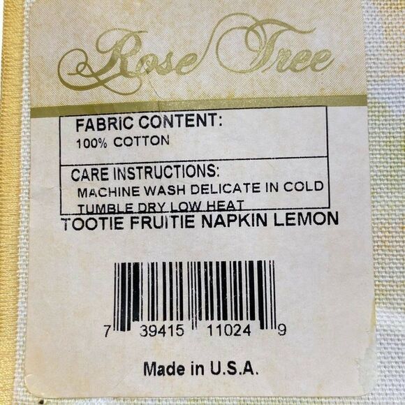 Rose Tree 100% Cotton Cloth Dinner Lemon Lime Fruit Napkins Set of 4 18”x17.5” - Picture 5 of 7